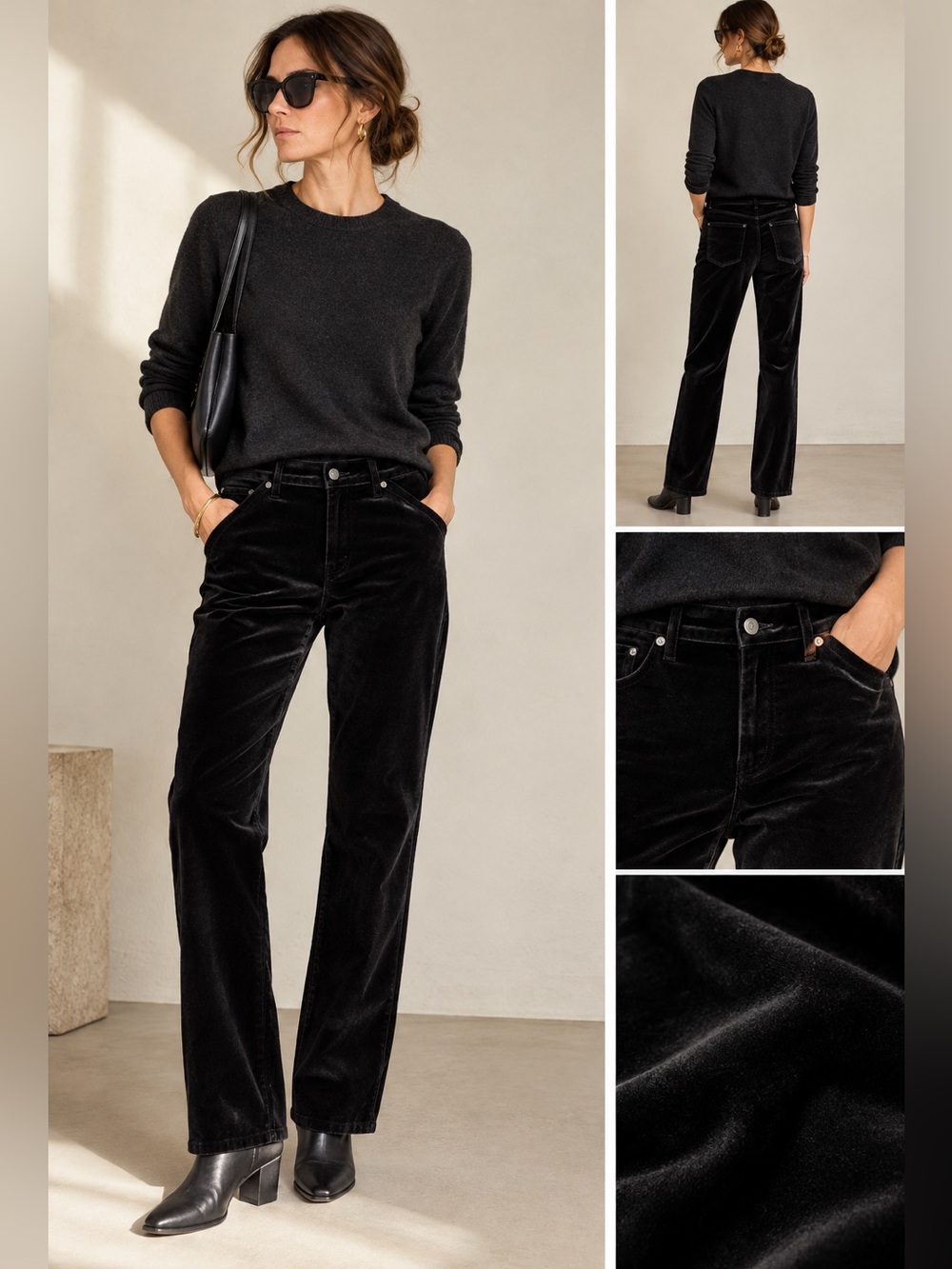 Woman’s Black Velvet 5-Pocket Straight Leg Pants Mid-Rise Size 6-8